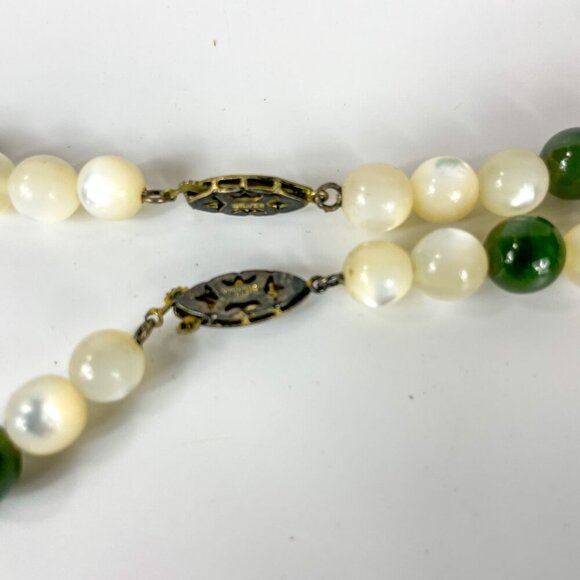 Vintage Moonstone Green Nephrite Bead Necklaces Silver Clasps - Picture 3 of 5